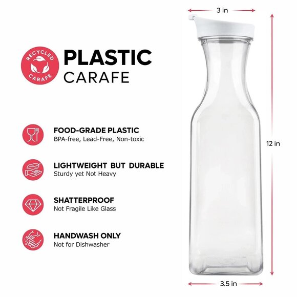 [50oz/4 Pack] Plastic Drink Carafes w/ Lid, Large Capacity Square Base - Clear - Picture 5 of 7